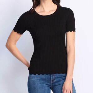 41 Hawthorn Kelsey Scallop Rib Short Sleeve Sweater Black XS NWT STITCH FIX